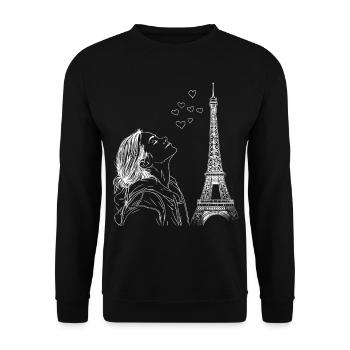 Paris Tour Eiffel France Femme Coeurs Line Art - Sweat-shirt Unisexe - noir - Devant - Alina (178cm) & Michal (187cm)
