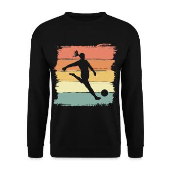 Frauen Fußball Fussball retro vintage Fußballerin - Unisex Pullover - Schwarz - Vorne - Alina (178cm) & Michal (187cm)