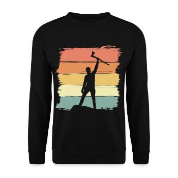 Holzfäller vintage retro Holz hacken - Unisex Pullover - Schwarz - Vorne - Alina (178cm) & Michal (187cm)