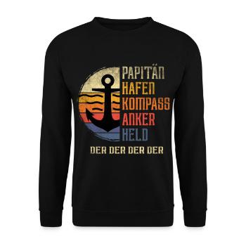 Papitän Anker Hafen Kompass Held Vater Papa Segeln - Unisex Pullover - Schwarz - Vorne - Alina (178cm) & Michal (187cm)