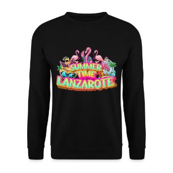 Lanzarote Sommer Flamingo Palmen Strand Meer - Unisex Pullover - Schwarz - Vorne - Alina (178cm) & Michal (187cm)