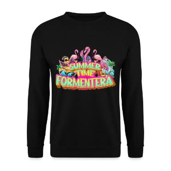Formentera Sommer Flamingo Palmen Strand Meer - Unisex Pullover - Schwarz - Vorne - Alina (178cm) & Michal (187cm)