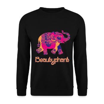 Elefant Mandala Zeichnung schön bunt - Unisex Pullover - Schwarz - Vorne - Alina (178cm) & Michal (187cm)