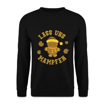 Lebkuchen Lass uns mampfen weihnachten - Unisex Pullover - Schwarz - Vorne - Alina (178cm) & Michal (187cm)
