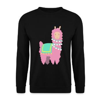 Lama Alpaka Geschenk lustig Tiere Zoo Comic Humor - Unisex Pullover - Schwarz - Vorne - Alina (178cm) & Michal (187cm)