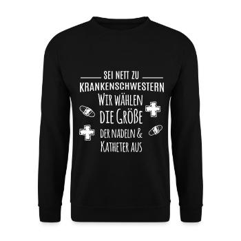 Geschenk EKG Herzschlag Kinderkrankenschwestern - Unisex Pullover - Schwarz - Vorne - Alina (178cm) & Michal (187cm)