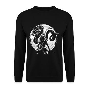 Samurai Dragon Mond Kendo Asien Bushido Aikido - Unisex Pullover - Schwarz - Vorne - Alina (178cm) & Michal (187cm)