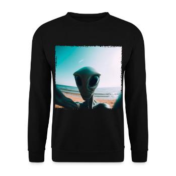 Alien Beach Selfie - Unisex Pullover - Schwarz - Vorne - Alina (178cm) & Michal (187cm)