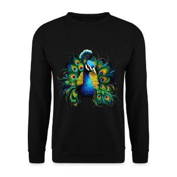 Pfau Pfauenfeder Exotisch Farbenfroh Bunt Kunst - Unisex Pullover - Schwarz - Vorne - Alina (178cm) & Michal (187cm)