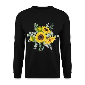 Aquarell Sonnenblumen Strauß mit gelber Blüte - Unisex Pullover - Schwarz - Vorne - Alina (178cm) & Michal (187cm)