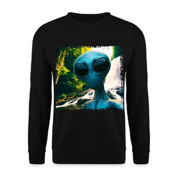 Alien Selfie - Neben dem Wasserfall - Unisex Pullover - Schwarz - Vorne - Alina (178cm) & Michal (187cm)
