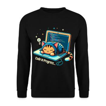 Code in Bearbeitung.. - Programming Cats - Unisex Pullover - Schwarz - Vorne - Alina (178cm) & Michal (187cm)