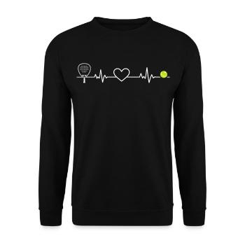 Padel Herzschlag Ball Padel Tennis Geschenk - Unisex Pullover - Schwarz - Vorne - Alina (178cm) & Michal (187cm)