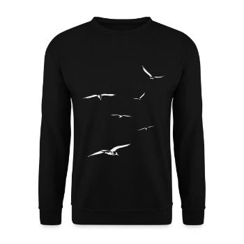 Möwen im FLug Meer Strand Urlaub Geschenk - Unisex Pullover - Schwarz - Vorne - Alina (178cm) & Michal (187cm)