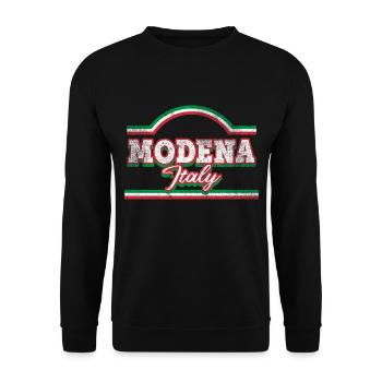 Modena Italien Stadt Skyline Schrift Vintage Retro - Unisex Pullover - Schwarz - Vorne - Alina (178cm) & Michal (187cm)