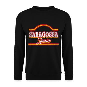 Saragossa Spanien Stadt Schrift Vintage Retro - Unisex Pullover - Schwarz - Vorne - Alina (178cm) & Michal (187cm)