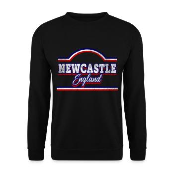 Newcastle England UK Stadt Schrift Vintage Retro - Unisex Pullover - Schwarz - Vorne - Alina (178cm) & Michal (187cm)