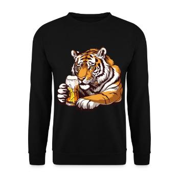 Cute Tiger Drinking Beer 2 - Unisex Pullover - Schwarz - Vorne - Alina (178cm) & Michal (187cm)