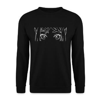 Manga Augen Shirt – Anime Design im Japan Stil - Unisex Pullover - Schwarz - Vorne - Alina (178cm) & Michal (187cm)