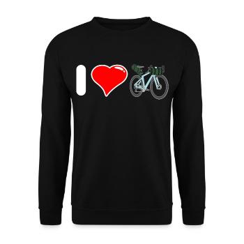 I Love Bike Packing Ich liebe Fahrradreisen - Unisex Pullover - Schwarz - Vorne - Alina (178cm) & Michal (187cm)