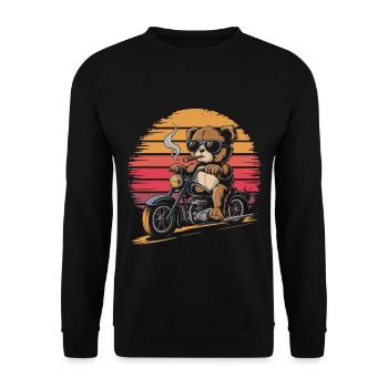Ours en peluche avec des lunettes de soleil chevauche une moto vintage - Sweat-shirt Unisexe - noir - Devant - Alina (178cm) & Michal (187cm)