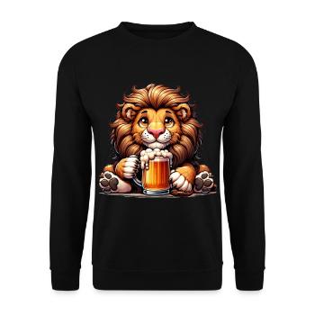 Cute Lion Drinking Beer - Unisex Pullover - Schwarz - Vorne - Alina (178cm) & Michal (187cm)