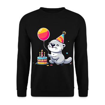 Sea Otter Kid Celebrating Birthday - Unisex Pullover - Schwarz - Vorne - Alina (178cm) & Michal (187cm)
