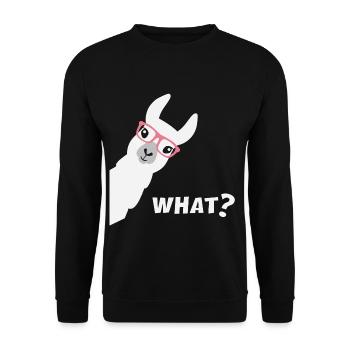 Alpaka in der Schule oder im Büro! - Unisex Pullover - Schwarz - Vorne - Alina (178cm) & Michal (187cm)