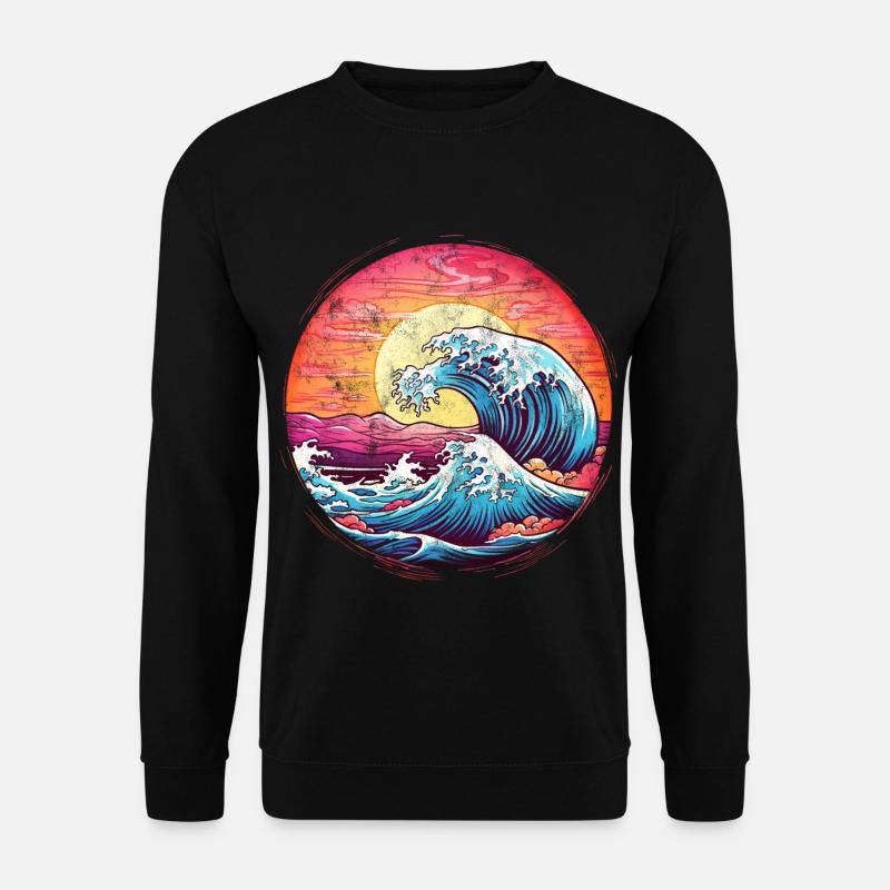 Wellen, Sonnenuntergang, Meer, Sonne Urlaub Sommer - Unisex Pullover - Schwarz