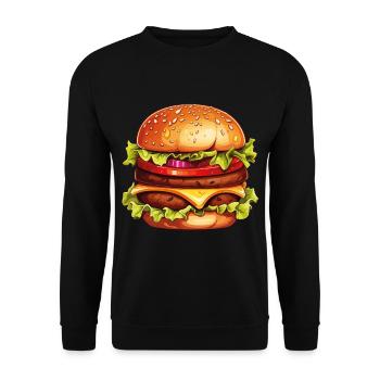 Burger Hamburger Cheeseburger Fast Food USA Comic - Unisex Pullover - Schwarz - Vorne - Alina (178cm) & Michal (187cm)
