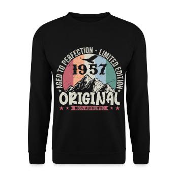 1957 Geburtstag 1957 Jahrgang Geburtstag 1957 - Unisex Pullover - Schwarz - Vorne - Alina (178cm) & Michal (187cm)
