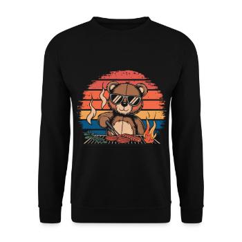 Ours en peluche grillant un BBQ sur le gril - Sweat-shirt Unisexe - noir - Devant - Alina (178cm) & Michal (187cm)