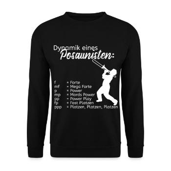Dynamik eines Posaunisten - Posaunenspieler Musik - Unisex Pullover - Schwarz - Vorne - Alina (178cm) & Michal (187cm)