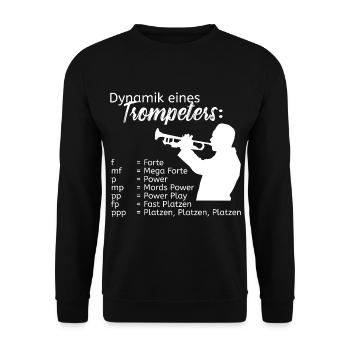 Dynamik eines Trompeters - Trompetenspieler Musik - Unisex Pullover - Schwarz - Vorne - Alina (178cm) & Michal (187cm)