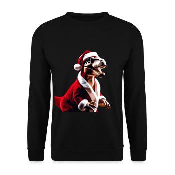 T-Rex als Weihnachtsmann - Unisex Pullover - Schwarz - Vorne - Alina (178cm) & Michal (187cm)