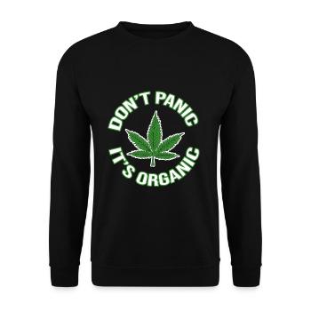 Gras Hanf Blatt kiffen - Don't panic it's organic - Unisex Pullover - Schwarz - Vorne - Alina (178cm) & Michal (187cm)