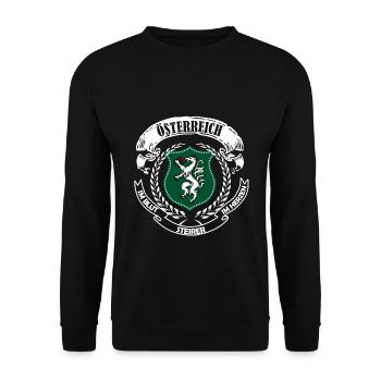 Österreich im Blut, im Herz, Steirer - Unisex Pullover - Schwarz - Vorne - Alina (178cm) & Michal (187cm)