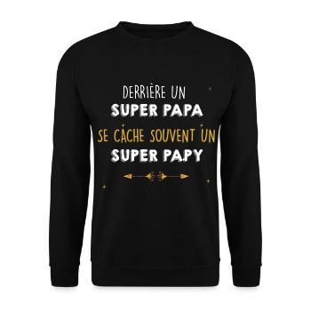 Super Daddy. Super Opa. - Unisex Pullover - Schwarz - Vorne - Alina (178cm) & Michal (187cm)
