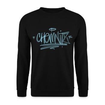Chemnitz in gekonner Graffiti Tag Schri - Unisex Pullover - Schwarz - Vorne - Alina (178cm) & Michal (187cm)