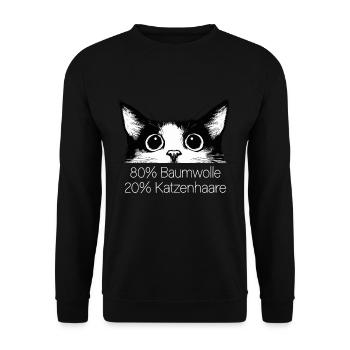 Katze 80% Baumwolle 20% Katzenhaare Lustig Spruch - Unisex Pullover - Schwarz - Vorne - Alina (178cm) & Michal (187cm)