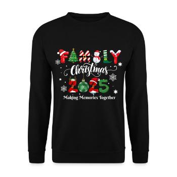 FROHE WEIHNACHTEN, Familienweihnachten 2025 - Unisex Pullover - Schwarz - Vorne - Alina (178cm) & Michal (187cm)