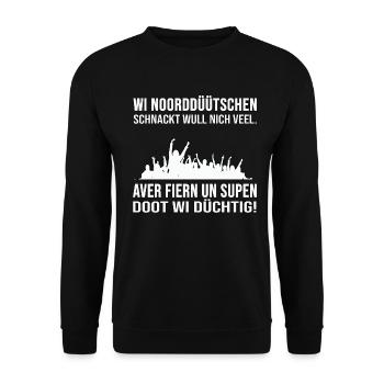 Gift of Low German Humor Rostoc North German - Unisex Sweatshirt - black - Front - Alina (178cm) & Michal (187cm)