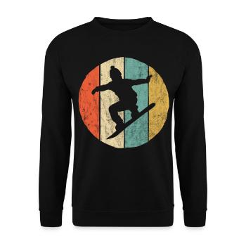 Retro Vintage Snowboarder Wintersport Fun Geschenk - Unisex Pullover - Schwarz - Vorne - Alina (178cm) & Michal (187cm)