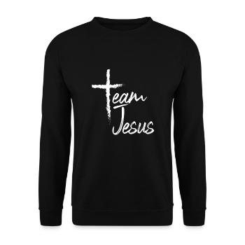 Team Jesus Kreuz - Unisex Pullover - Schwarz - Vorne - Alina (178cm) & Michal (187cm)