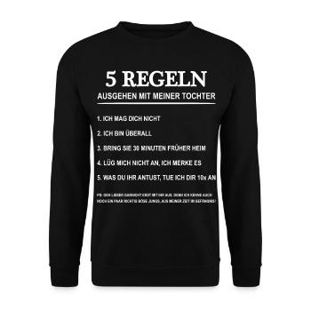 5 Regeln Ausgehen Mit Meiner Tochter - Unisex Pullover - Schwarz - Vorne - Alina (178cm) & Michal (187cm)