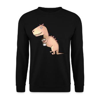 Dinosaur Dino T Tex Coffee Love Gift Office - Unisex Sweatshirt - black - Front - Alina (178cm) & Michal (187cm)