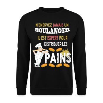 Boulanger cadeau humour pains - Sweat-shirt Unisexe - noir - Devant - Alina (178cm) & Michal (187cm)