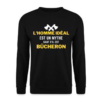 L Homme idéal est un mythe sauf s il est bûcheron - Sweat-shirt Unisexe - noir - Devant - Alina (178cm) & Michal (187cm)