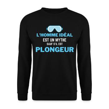 L Homme idéal est un mythe sauf s il est Plongeur - Sweat-shirt Unisexe - noir - Devant - Alina (178cm) & Michal (187cm)