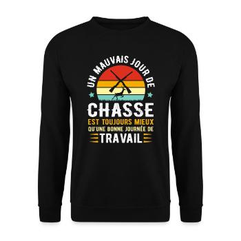 JOUR DE CHASSE - JOURNÉE DE TRAVAIL - Sweat-shirt Unisexe - noir - Devant - Alina (178cm) & Michal (187cm)